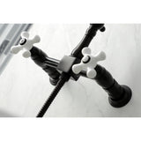 Heritage Double-Handle 3-Hole Wall-Mount Bridge Kitchen Faucet with Brass Sprayer