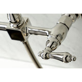 Heritage Double-Handle 3-Hole Wall-Mount Bridge Kitchen Faucet with Brass Sprayer