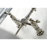Heritage Double-Handle 3-Hole Wall-Mount Bridge Kitchen Faucet with Brass Sprayer