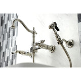 Heritage Double-Handle 3-Hole Wall-Mount Bridge Kitchen Faucet with Brass Sprayer
