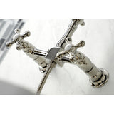 Heritage Double-Handle 3-Hole Wall-Mount Bridge Kitchen Faucet with Brass Sprayer