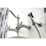 Heritage Double-Handle 3-Hole Wall-Mount Bridge Kitchen Faucet with Brass Sprayer