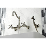 Heritage Double-Handle 3-Hole Wall-Mount Bridge Kitchen Faucet with Brass Sprayer