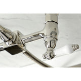 Heritage Double-Handle 3-Hole Wall-Mount Bridge Kitchen Faucet with Brass Sprayer
