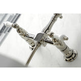 Heritage Double-Handle 3-Hole Wall-Mount Bridge Kitchen Faucet with Brass Sprayer
