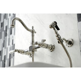 Heritage Double-Handle 3-Hole Wall-Mount Bridge Kitchen Faucet with Brass Sprayer