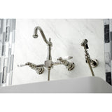 Heritage Double-Handle 3-Hole Wall-Mount Bridge Kitchen Faucet with Brass Sprayer