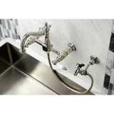 Heritage Double-Handle 3-Hole Wall-Mount Bridge Kitchen Faucet with Brass Sprayer