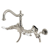 Heritage Double-Handle 3-Hole Wall-Mount Bridge Kitchen Faucet with Brass Sprayer