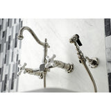Heritage Double-Handle 3-Hole Wall-Mount Bridge Kitchen Faucet with Brass Sprayer