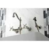 Heritage Double-Handle 3-Hole Wall-Mount Bridge Kitchen Faucet with Brass Sprayer