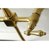 Heritage Double-Handle 3-Hole Wall-Mount Bridge Kitchen Faucet with Brass Sprayer