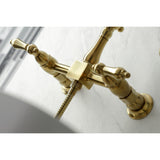Heritage Double-Handle 3-Hole Wall-Mount Bridge Kitchen Faucet with Brass Sprayer