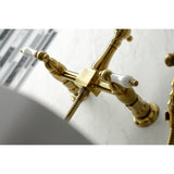 Heritage Double-Handle 3-Hole Wall-Mount Bridge Kitchen Faucet with Brass Sprayer
