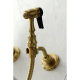 Heritage Double-Handle 3-Hole Wall-Mount Bridge Kitchen Faucet with Brass Sprayer