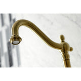 Heritage Double-Handle 3-Hole Wall-Mount Bridge Kitchen Faucet with Brass Sprayer