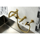 Heritage Double-Handle 3-Hole Wall-Mount Bridge Kitchen Faucet with Brass Sprayer