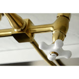 Heritage Double-Handle 3-Hole Wall-Mount Bridge Kitchen Faucet with Brass Sprayer
