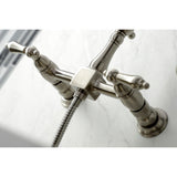 Heritage Double-Handle 3-Hole Wall-Mount Bridge Kitchen Faucet with Brass Sprayer
