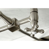 Heritage Double-Handle 3-Hole Wall-Mount Bridge Kitchen Faucet with Brass Sprayer