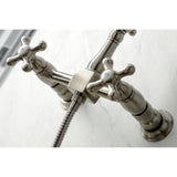 Heritage Double-Handle 3-Hole Wall-Mount Bridge Kitchen Faucet with Brass Sprayer