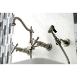 Heritage Double-Handle 3-Hole Wall-Mount Bridge Kitchen Faucet with Brass Sprayer