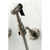 Heritage Double-Handle 3-Hole Wall-Mount Bridge Kitchen Faucet with Brass Sprayer