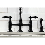 Heritage Two-Handle 4-Hole Deck Mount Bridge Kitchen Faucet with Brass Side Sprayer