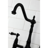 Heritage Two-Handle 4-Hole Deck Mount Bridge Kitchen Faucet with Brass Sprayer