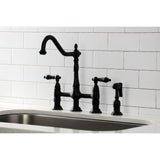 Heritage Two-Handle 4-Hole Deck Mount Bridge Kitchen Faucet with Brass Sprayer