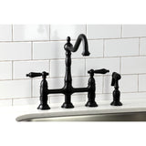 Heritage Two-Handle 4-Hole Deck Mount Bridge Kitchen Faucet with Brass Sprayer