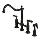 Heritage Two-Handle 4-Hole Deck Mount Bridge Kitchen Faucet with Brass Sprayer