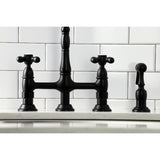 Heritage Two-Handle 4-Hole Deck Mount Bridge Kitchen Faucet with Brass Side Sprayer