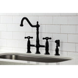 Heritage Two-Handle 4-Hole Deck Mount Bridge Kitchen Faucet with Brass Sprayer