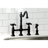 Heritage Two-Handle 4-Hole Deck Mount Bridge Kitchen Faucet with Brass Side Sprayer