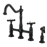 Essex Two-Handle 4-Hole Deck Mount Bridge Kitchen Faucet with Brass Side Sprayer