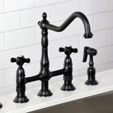 Duchess Two-Handle 4-Hole Deck Mount Bridge Kitchen Faucet with Brass Side Sprayer