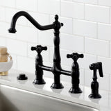 Duchess Two-Handle 4-Hole Deck Mount Bridge Kitchen Faucet with Brass Side Sprayer