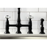Heritage Two-Handle 4-Hole Deck Mount Bridge Kitchen Faucet with Brass Side Sprayer