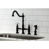 Heritage Two-Handle 4-Hole Deck Mount Bridge Kitchen Faucet with Brass Side Sprayer