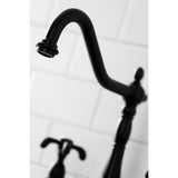 French Country Double-Handle 4-Hole Deck Mount Bridge Kitchen Faucet with Brass Sprayer