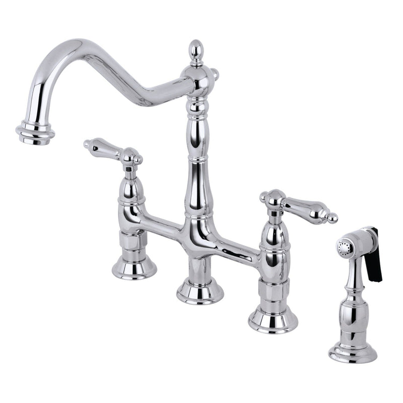 Heritage Two-Handle 4-Hole Deck Mount Bridge Kitchen Faucet with Brass Side Sprayer