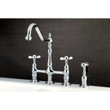 Essex Two-Handle 4-Hole Deck Mount Bridge Kitchen Faucet with Brass Sprayer