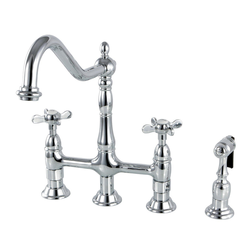 Essex Two-Handle 4-Hole Deck Mount Bridge Kitchen Faucet with Brass Side Sprayer