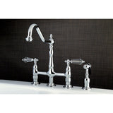 Wilshire Two-Handle 4-Hole Deck Mount Bridge Kitchen Faucet with Brass Sprayer