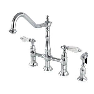 Wilshire Two-Handle 4-Hole Deck Mount Bridge Kitchen Faucet with Brass Side Sprayer