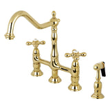 Heritage Two-Handle 4-Hole Deck Mount Bridge Kitchen Faucet with Brass Sprayer