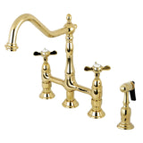 Essex Two-Handle 4-Hole Deck Mount Bridge Kitchen Faucet with Brass Sprayer