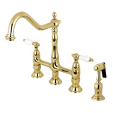 Heritage Two-Handle 4-Hole Deck Mount Bridge Kitchen Faucet with Brass Sprayer