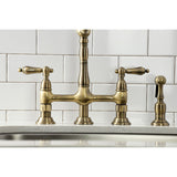 Heritage Two-Handle 4-Hole Deck Mount Bridge Kitchen Faucet with Brass Side Sprayer